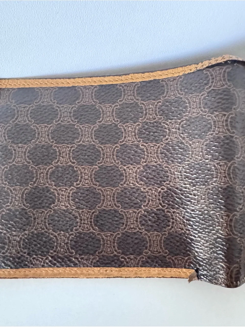 CELINE Authentic Vintage Wallet Macadam Bi Fold in Brown and Tan